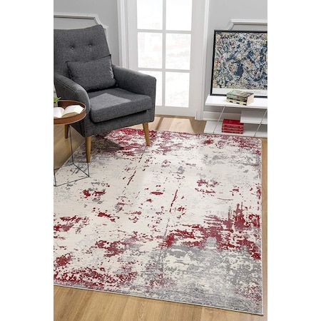 Homeroots 7 x 10 ft. Red & Gray Modern Abstract Area Rug 390525